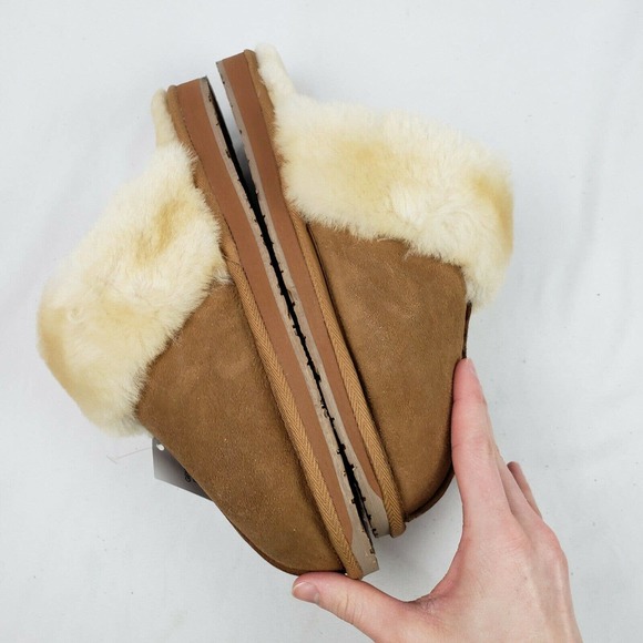 Lands' End Suede Shearling Fur Scuff Slippers NEW - Picture 3 of 12